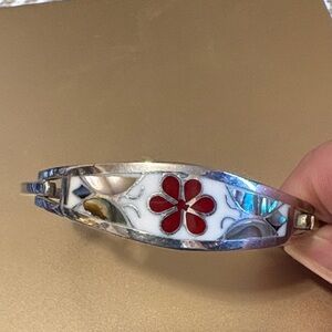 Taxco Mexico silver Abalone & enamel bangle